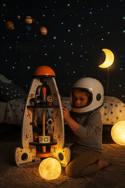 Drewniana Rakieta Kosmiczna Manipulacyjna Sensoryczna Liczydło Dla Dzieci