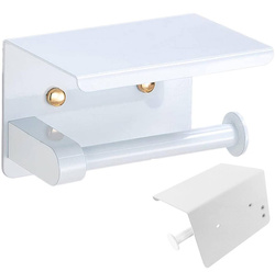 UCHWYT NA PAPIER TOALETOWY WIESZAK WC STALOWY METALOWY LOFT Z PÓŁKĄ BIAŁY