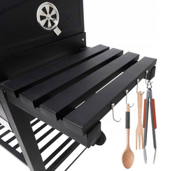 SOLIDNY GRILL OGRODOWY DUŻY ZAMYKANY ŻELIWNY RUSZT Z TERMOMETERM