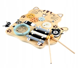 Manipulacyjna Sensoryczna Tablica MONTESSORI Kotek Edukacyjna Drewniana