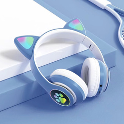 SŁUCHAWKI NAUSZNE BLUETOOTH LED KOCIE USZY + RADIO