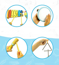 Drewniany Zestaw Instrumentów Muzycznych Dla Dzieci 7 El. Tamburyn Cymbałki