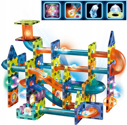 Świecące Klocki Magnetyczne Kulodrom Tor Kulkowy Dla Kulek 110 Elementów