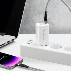 Ładowarka sieciowa GaN z gniazdem USB oraz 2x USB-C PD PPS QC4+ 65W