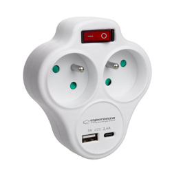 ROZGAŁĘŹNIK ELEKTRYCZNY 2 GNIAZDA Z UZIEMIENIEM USB-C USB-A