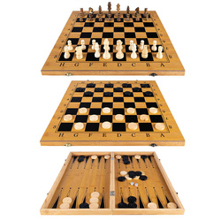  3w1 SZACHY DREWNIANE DUŻE 47cm WARCABY GRA