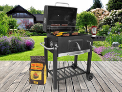 SOLIDNY GRILL OGRODOWY DUŻY ZAMYKANY ŻELIWNY RUSZT Z TERMOMETERM