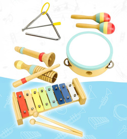 Drewniany Zestaw Instrumentów Muzycznych Dla Dzieci 7 El. Tamburyn Cymbałki