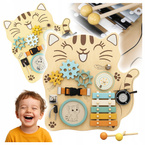 Manipulacyjna Sensoryczna Tablica MONTESSORI Kotek Edukacyjna Drewniana