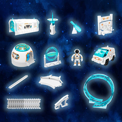 Tor Samochodowy Pętla Baza Kosmiczna 205 elementów Auto Figurki Mini Projektor