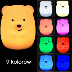 SILIKONOWA LAMPKA NOCNA DLA DZIECI MIŚ LED RGB + PILOT