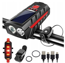 LAMPA ROWEROWA LAMPKA SOLARNA NA KIEROWNICĘ ZESTAW PRZÓD + TYŁ
