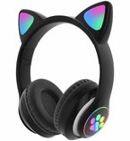 SŁUCHAWKI NAUSZNE BLUETOOTH LED KOCIE USZY + RADIO CZARNE