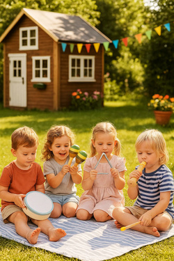 Drewniany Zestaw Instrumentów Muzycznych Dla Dzieci 7 El. Tamburyn Cymbałki