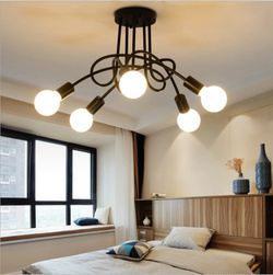 LAMPA SUFITOWA WISZĄCA LED LOFT ŻYRANDOL RETRO MODERN 5 RAMION E27 CZARNA