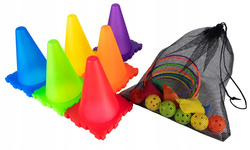 Gra Zręcznościowa 3w1 Zabawa Ruchowa Plenerowa Woreczki Obręcze Pachołki