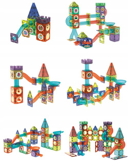 Świecące Klocki Magnetyczne Kulodrom Tor Kulkowy Dla Kulek 110 Elementów